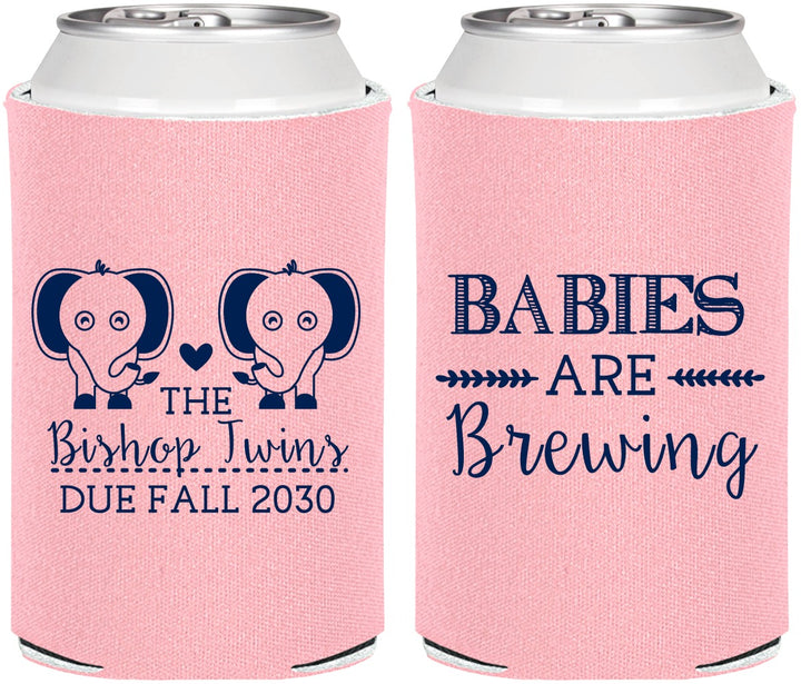 Personalized Baby Shower Can Coolers - Twins Baby Elephant | 90071