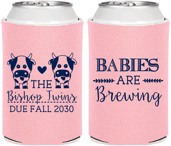 Personalized Baby Shower Can Coolers - Twins Baby Cows | 90072