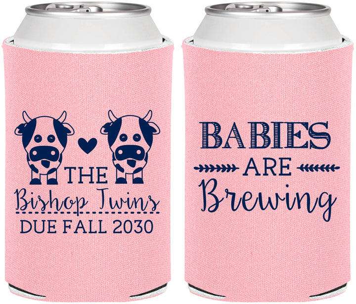 Personalized Baby Shower Can Coolers - Twins Baby Cows | 90072