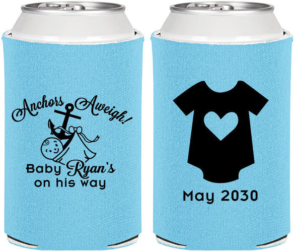 Personalized Baby Shower Can Coolers - Nautical Anchors Aweigh | 90083