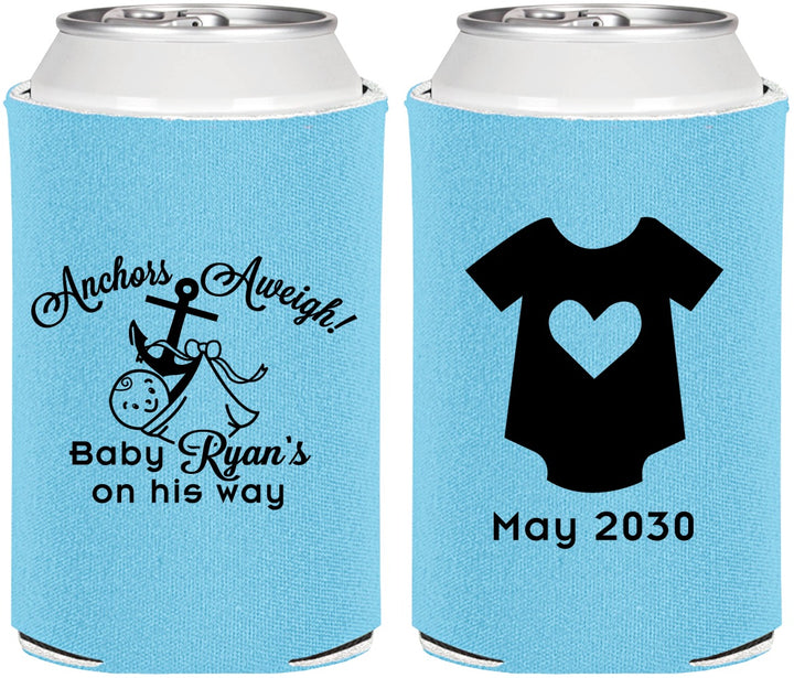 Personalized Baby Shower Can Coolers - Nautical Anchors Aweigh | 90083