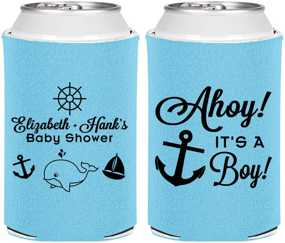 Personalized Baby Shower Can Coolers - Nautical Ahoy It’s A Boy | 90093