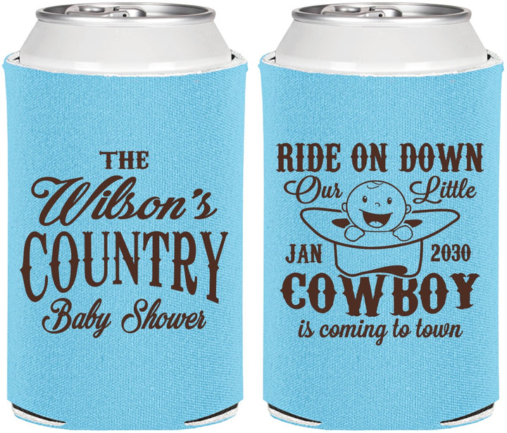 Personalized Baby Shower Can Coolers - Cowboy Coming To Town | 90105