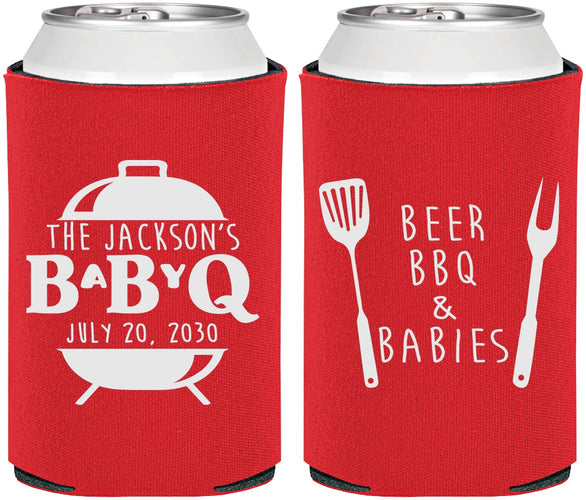 Personalized Baby Shower Can Coolers - Beers Bbq Babies | 90112