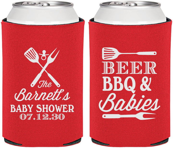 Personalized Baby Shower Can Coolers - Beers Bbq Babies | 90113