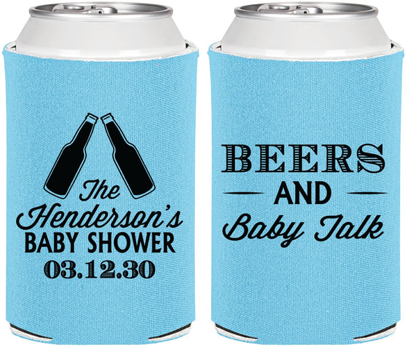 Personalized Baby Shower Can Coolers - Beers And Baby Talk | 90117