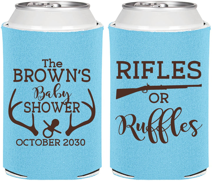 Personalized Baby Shower Can Coolers - Rifles Or Ruffles | 90122