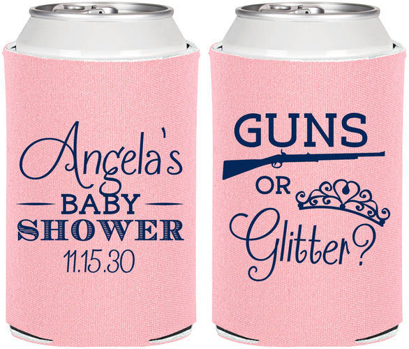 Personalized Baby Shower Can Coolers - Guns Or Glitter | 90130