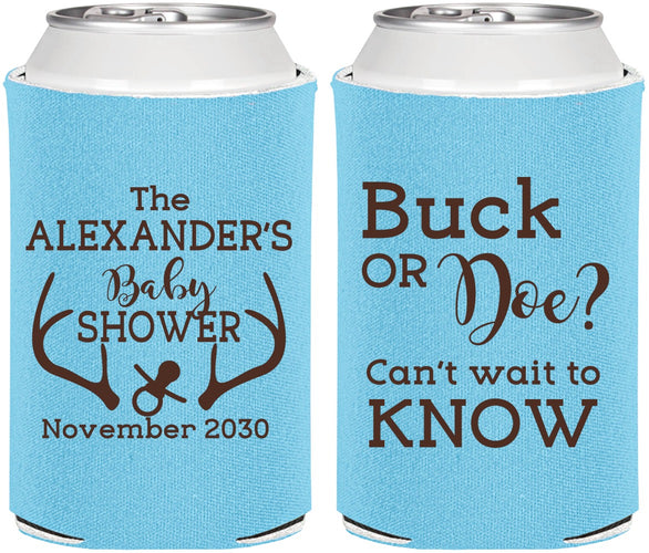 Personalized Baby Shower Can Coolers - Gender Reveal Buck Or Doe | 90131