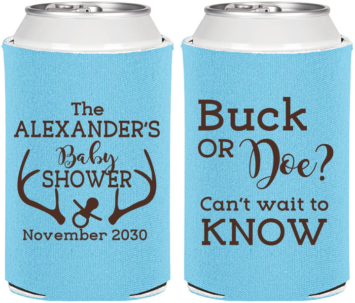 Personalized Baby Shower Can Coolers - Gender Reveal Buck Or Doe | 90131
