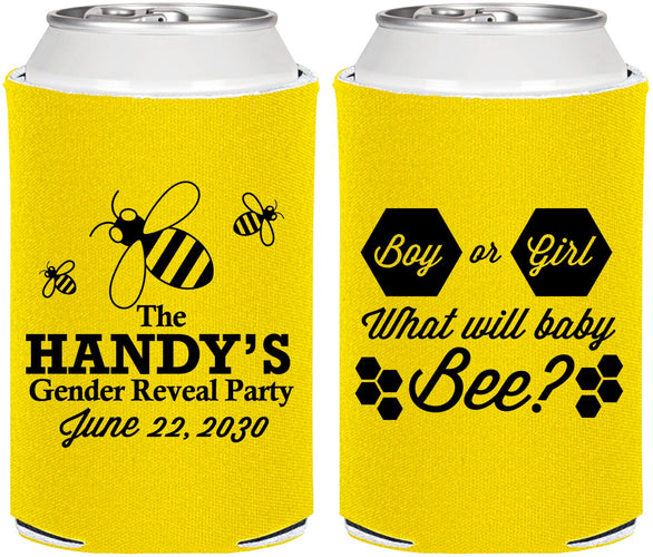 Personalized Baby Shower Can Coolers - Gender Reveal Bee | 90152