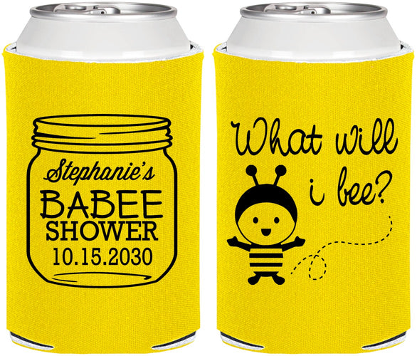 Personalized Baby Shower Can Coolers - What Will I Bee | 90156