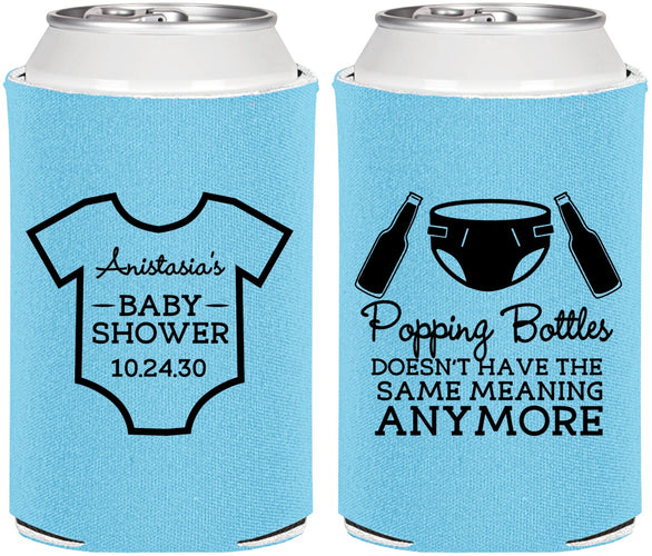 Personalized Baby Shower Can Coolers - Popping Bottles | 90169