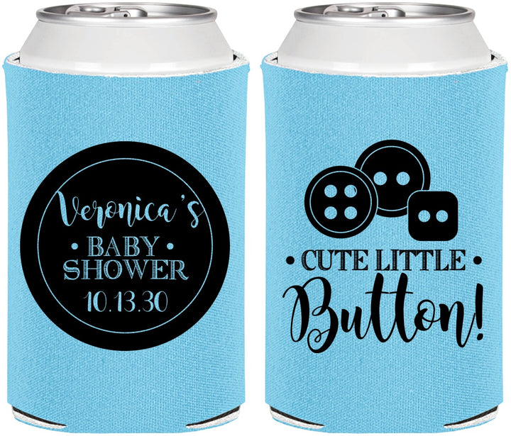 Personalized Baby Shower Can Coolers - Cute Little Button | 90189