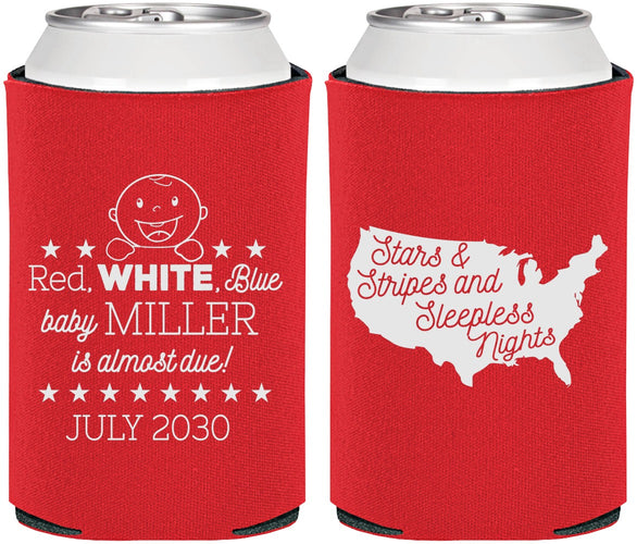 Personalized Baby Shower Can Coolers - Red White Blue | 90197