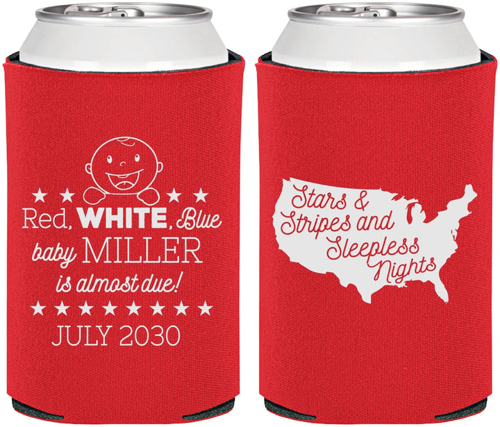 Personalized Baby Shower Can Coolers - Red White Blue | 90197