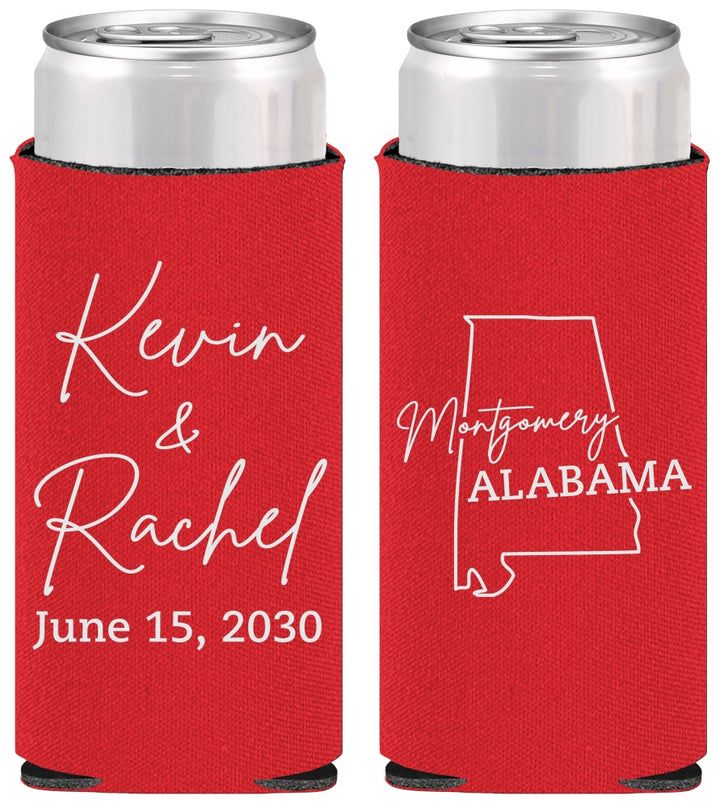 Personalized Wedding Slim Can Coolers - Alabama | 100