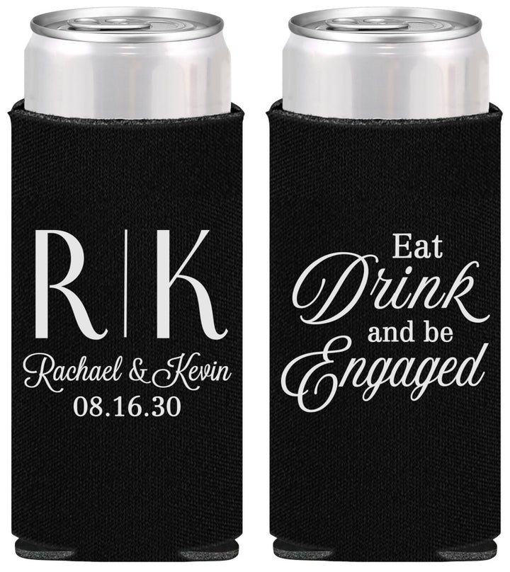 Personalized Engagement Slim Can Coolers - Eat Drink Be Engaged | 10000