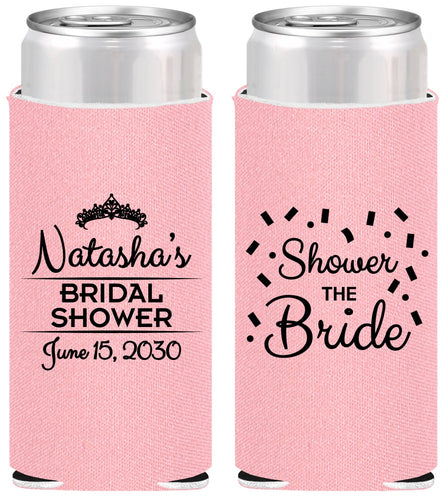 Personalized Bridal Shower Slim Can Coolers - Shower The Bride | 100001