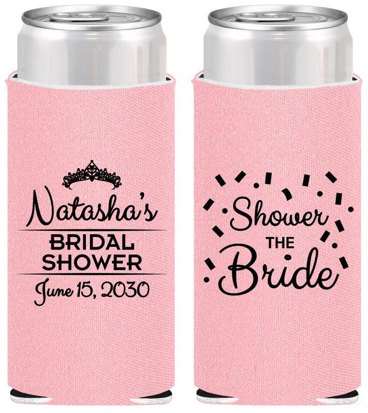 Personalized Bridal Shower Slim Can Coolers - Shower The Bride | 100001