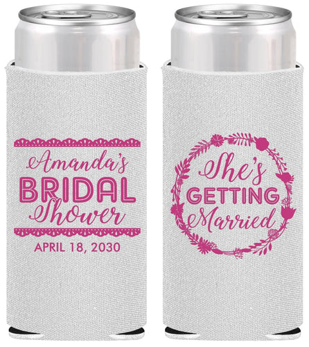 Personalized Bridal Shower Slim Can Coolers - She's Getting Married | 100003