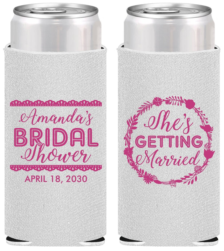 Personalized Bridal Shower Slim Can Coolers - She's Getting Married | 100003