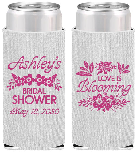 Personalized Bridal Shower Slim Can Coolers - Love Is Blooming | 100007