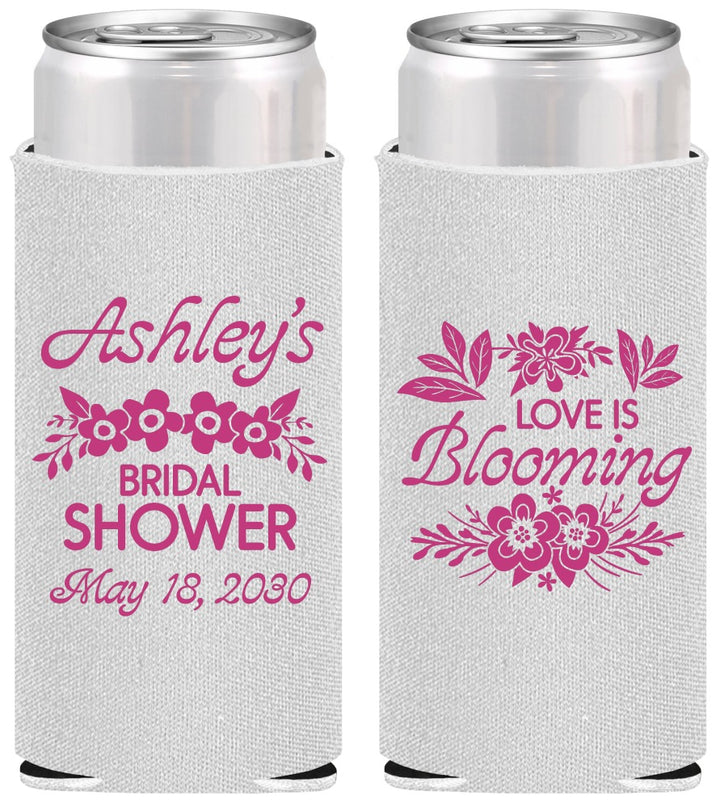 Personalized Bridal Shower Slim Can Coolers - Love Is Blooming | 100007