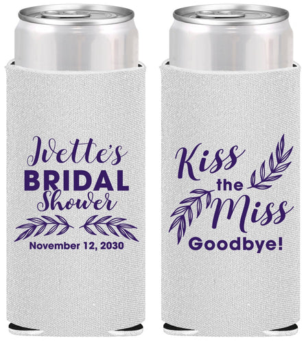 Personalized Bridal Shower Slim Can Coolers - Kiss The Miss Goodbye | 100010