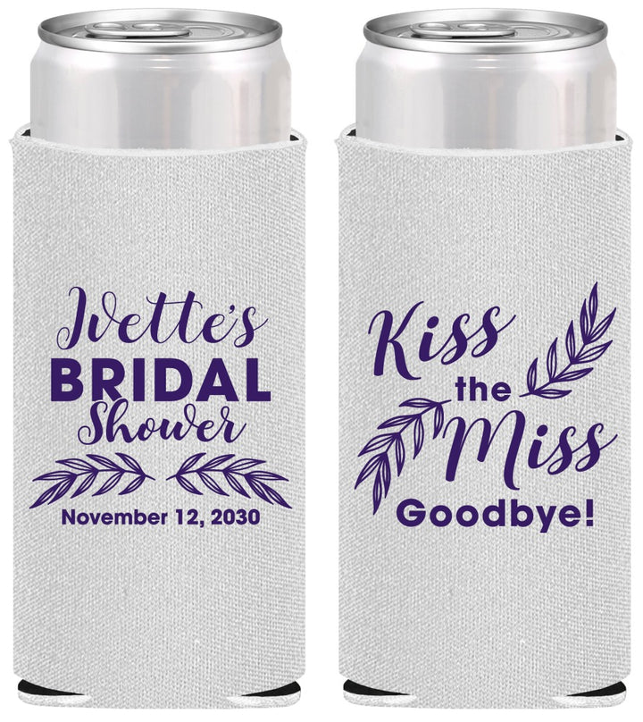 Personalized Bridal Shower Slim Can Coolers - Kiss The Miss Goodbye | 100010