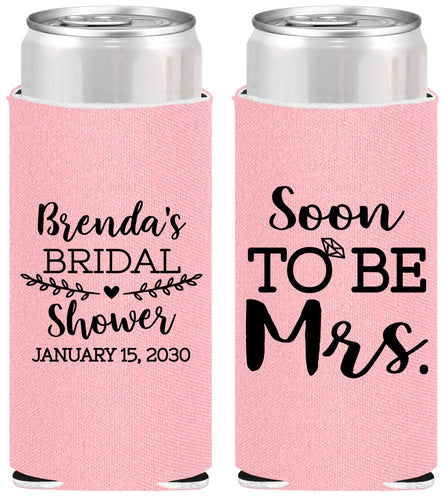 Personalized Bridal Shower Slim Can Coolers - Soon To Be Mrs | 100013