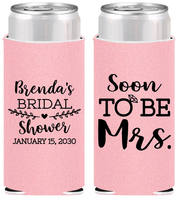 Personalized Bridal Shower Slim Can Coolers - Soon To Be Mrs | 100013