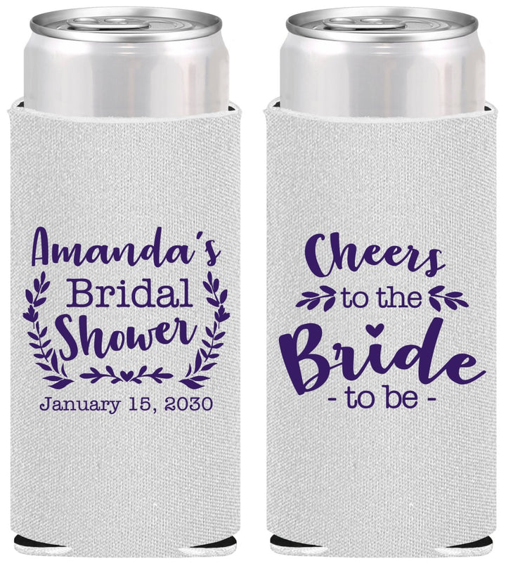 Personalized Bridal Shower Slim Can Coolers - Cheers To The Bride | 100014