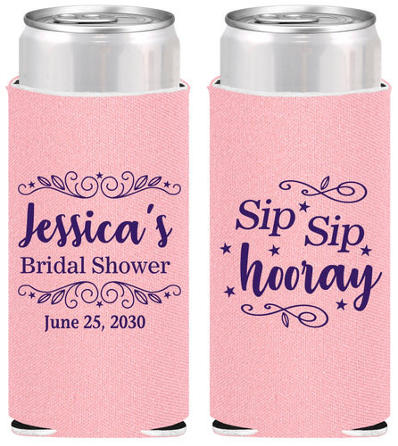 Personalized Bridal Shower Slim Can Coolers - Sip Sip Hooray | 100016