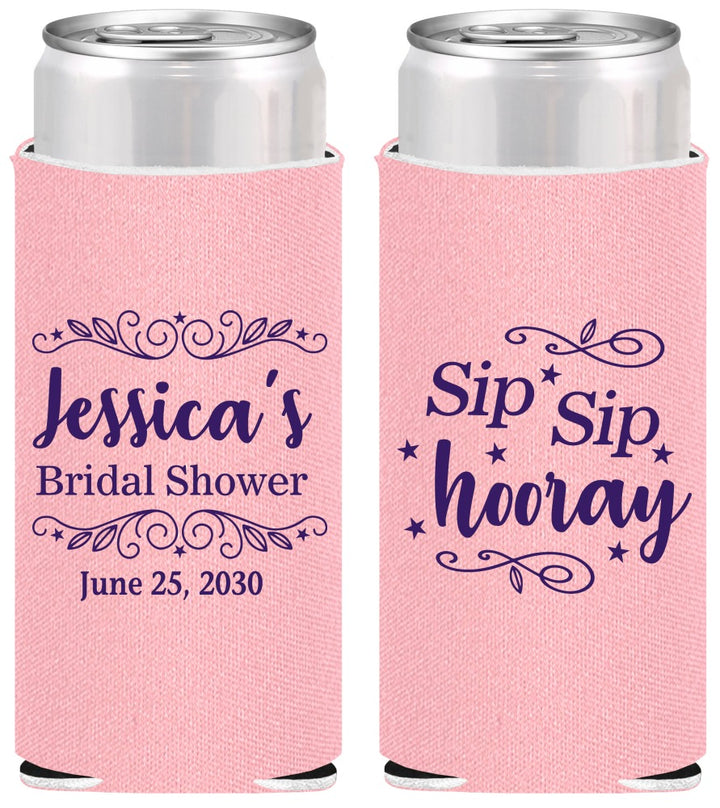 Personalized Bridal Shower Slim Can Coolers - Sip Sip Hooray | 100016