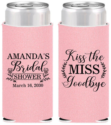 Personalized Bridal Shower Slim Can Coolers - Kiss The Miss Goodbye | 100017