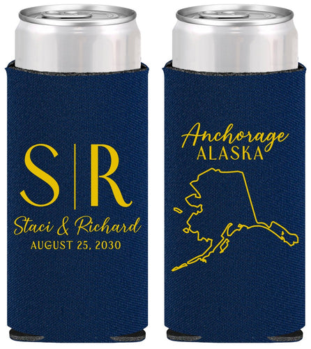 Personalized Wedding Slim Can Coolers - Alaska | 101