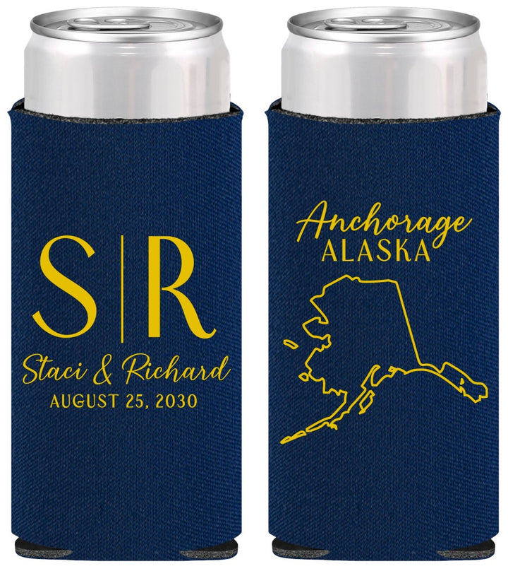 Personalized Wedding Slim Can Coolers - Alaska | 101