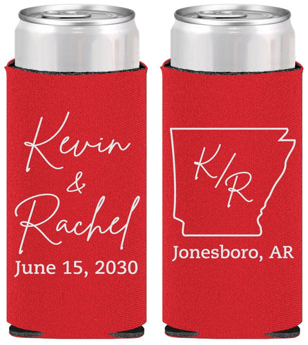 Personalized Wedding Slim Can Coolers - Arkansas | 103