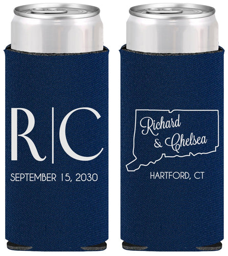 Personalized Wedding Slim Can Coolers - Connecticut | 106