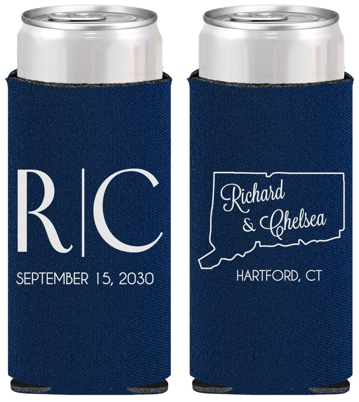 Personalized Wedding Slim Can Coolers - Connecticut | 106