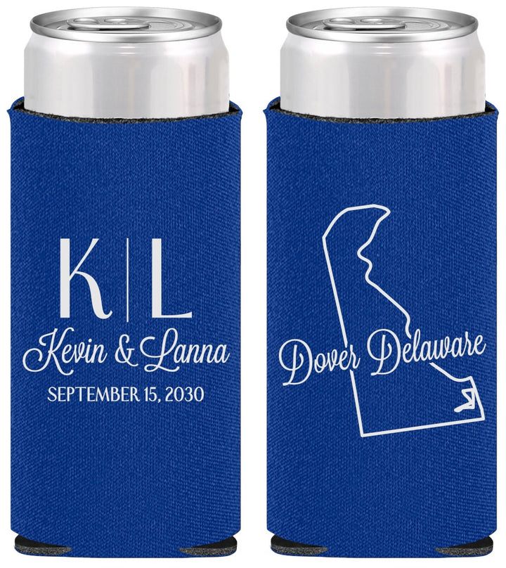 Personalized Wedding Slim Can Coolers - Delaware | 107