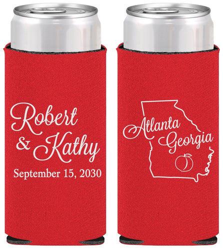 Personalized Wedding Slim Can Coolers - Georgia | 109