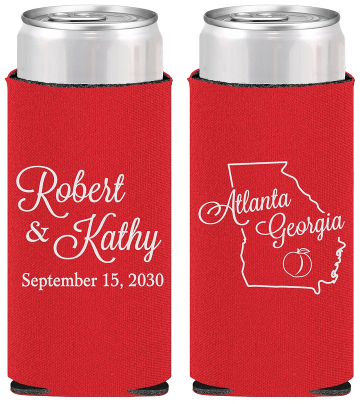 Personalized Wedding Slim Can Coolers - Georgia | 109