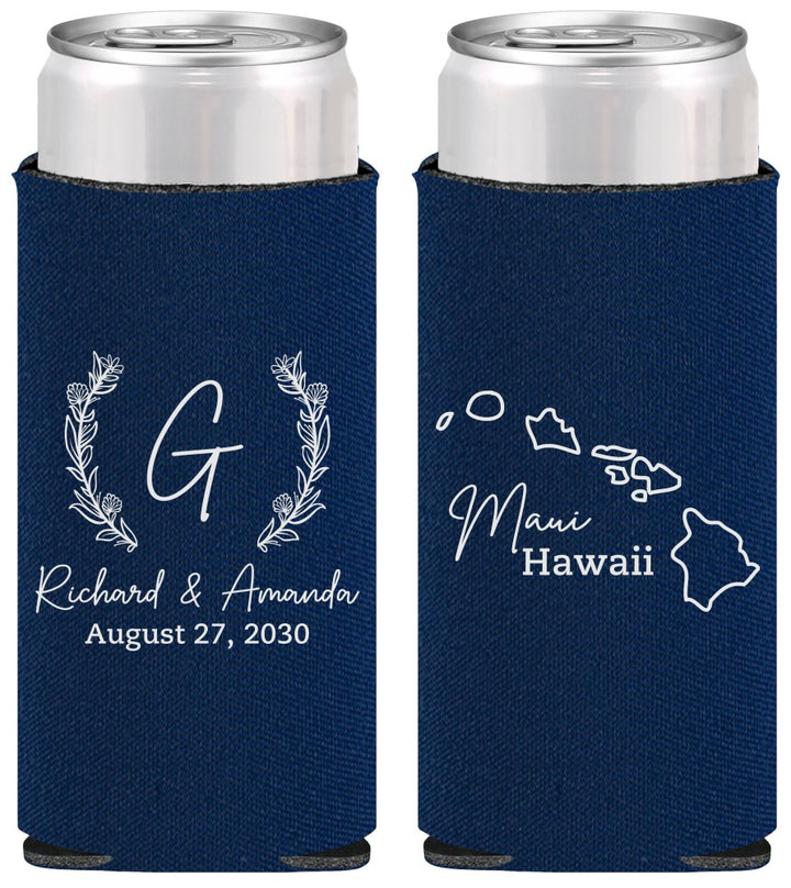 Personalized Wedding Slim Can Coolers - Hawaii | 110