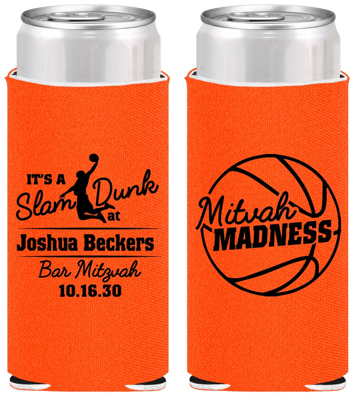 Personalized Bar Mitzvah Slim Can Coolers - 13th Birthday Basketball | 110000
