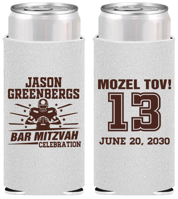 Personalized Bar Mitzvah Slim Can Coolers - 13th Birthday Football | 110002