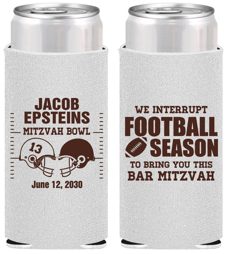 Personalized Bar Mitzvah Slim Can Coolers - 13th Birthday Football | 110003