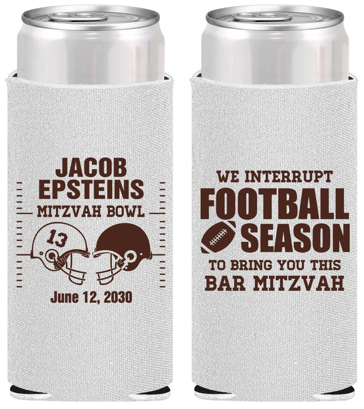 Personalized Bar Mitzvah Slim Can Coolers - 13th Birthday Football | 110003