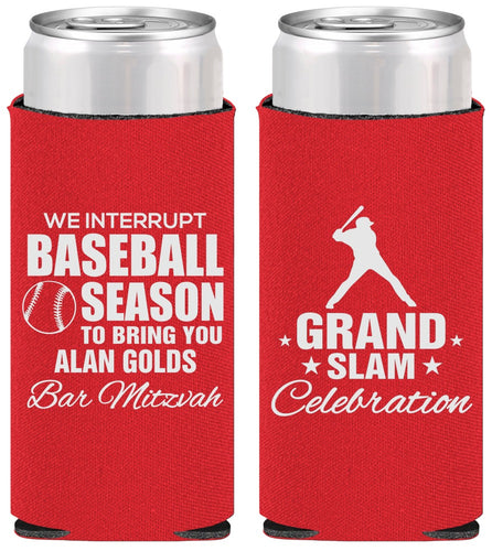 Personalized Bar Mitzvah Slim Can Coolers - 13th Birthday Baseball | 110004